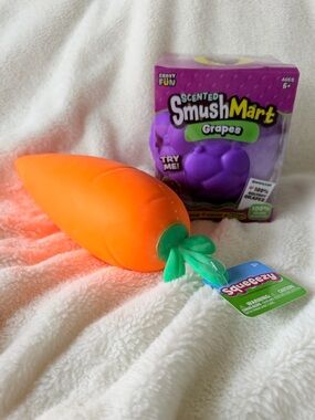 SmushMart Grapes & Squeezy Jumbo Carrot Squishy Fidget Duo - Viral - TikTok